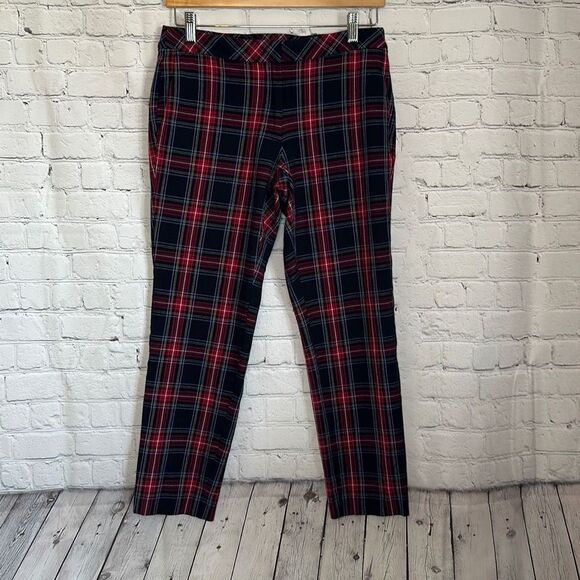 J. Jill Women’s Cropped Pants size 6 Black Red Tartan Plaid Premium Bi-Stretch - Picture 1 of 8